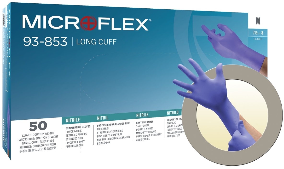 ANSELL-EINWEG-NITRIL-HANDSCHUHE, MICROFLEX, 93-853, Pkg. á 50 Stück, VE: 10 Pkg. blau