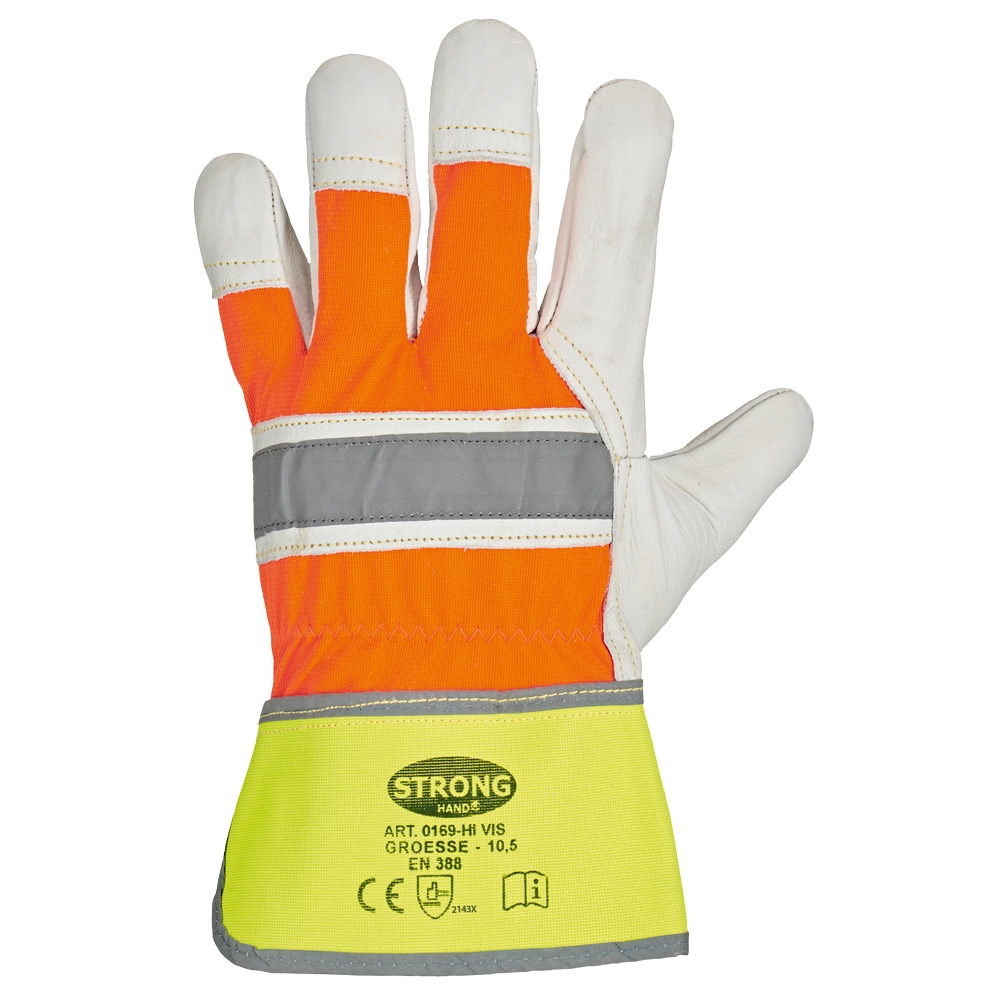 F-STRONGHAND, Rindvollleder, Arbeitshandschuhe, *HI-VIS*, Pkg.a`12