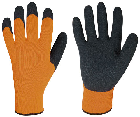 F-STRONGHAND, Mittelstrick, Acryl, Latex beschichtet, Arbeitshandschuhe, *RASMUSSEN*,  VE: 60 Paar, schwarz/orange