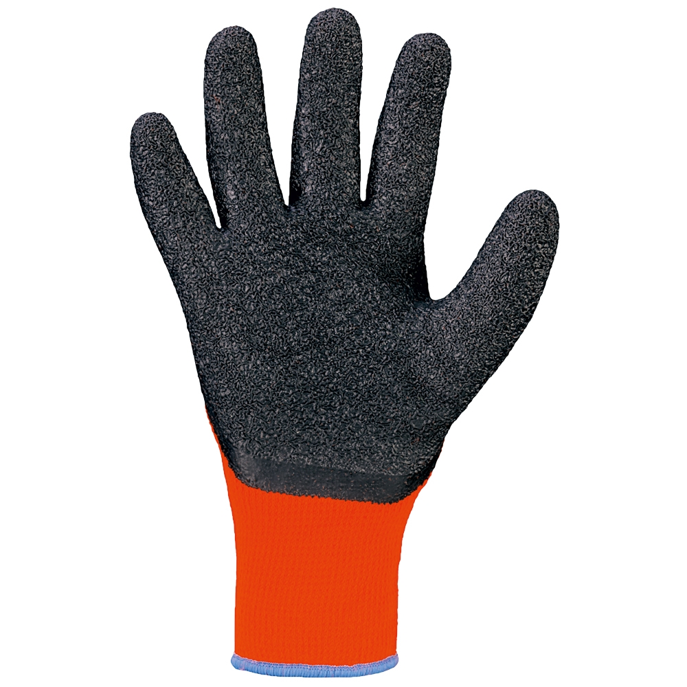 F-STRONGHAND, Mittelstrick, Acryl, Latex beschichtet, Arbeitshandschuhe, *RASMUSSEN*, Pkg.a`12, schwarz/orange