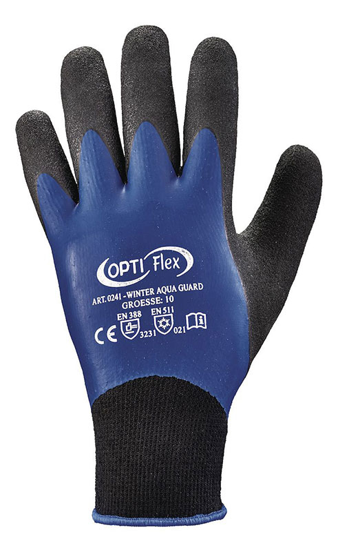 F-OPTIFLEX-Latex-Arbeitshandschuhe, *WINTER AQUA GUARD*, Pkg.a`12, schwarz/blau