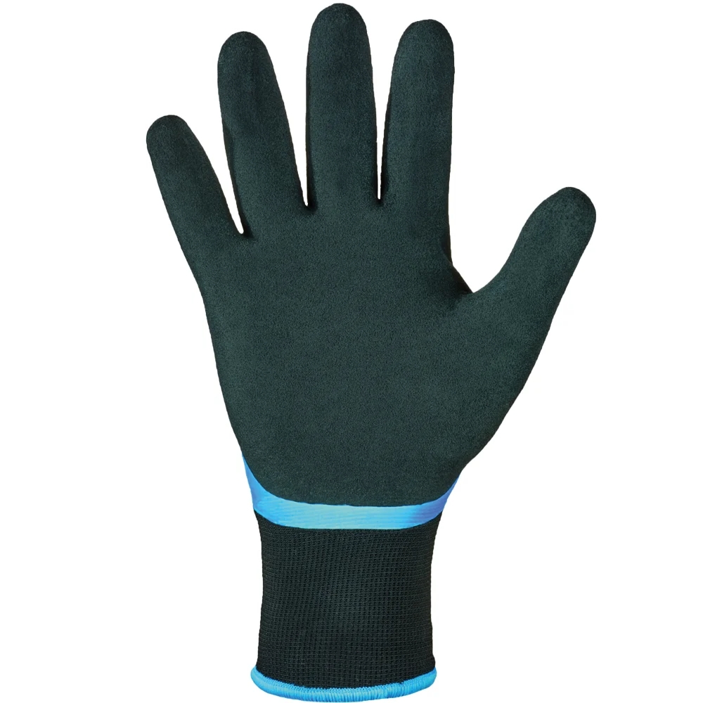 F-OPTIFLEX-Latex-Arbeitshandschuhe, *WINTER AQUA GUARD*, Pkg.a`12, schwarz/blau
