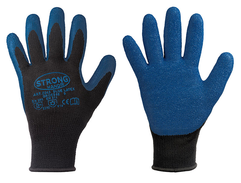 F-STRONGHAND, Latex, Arbeitshandschuhe, *BLUE LATEX*, Pkg.a`12, schwarz/blau