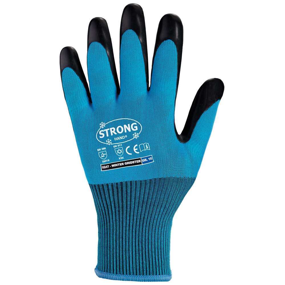 F-STRONGHAND, Handschuhe, Polyester/Polyacryl Doppelliner, Latex-Beschichtung, Waffelmuster, *WINTER GRIDSTER*, VE: 60 Paar, blau/schwaz
