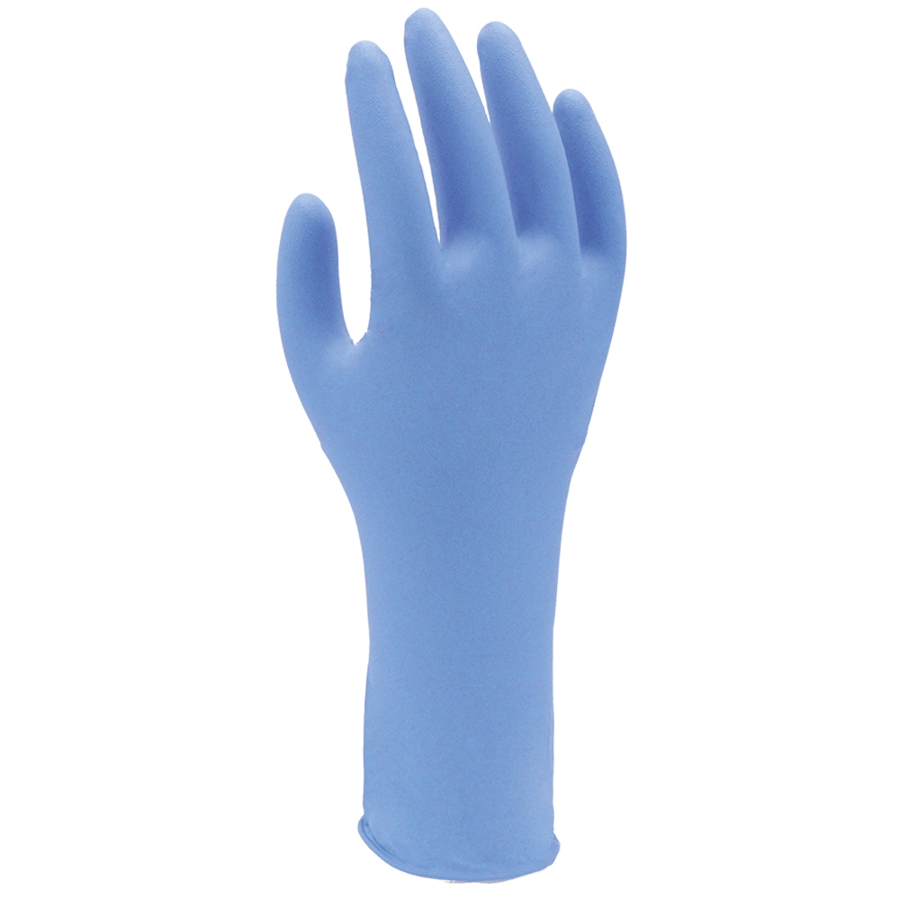 F-*SHOWA 7585PF* HANDSCHUHE-NITRIL, BLAU, PUDERFREI, LANG, CAT.3