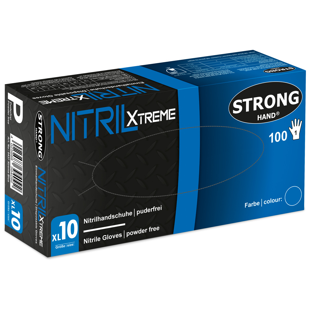 F-STRONGHAND, Nitril, Arbeitshandschuhe *XTREME BLUE* , ungepudert, Spenderbox á 100 Stück, VE: 10 Boxen, blau