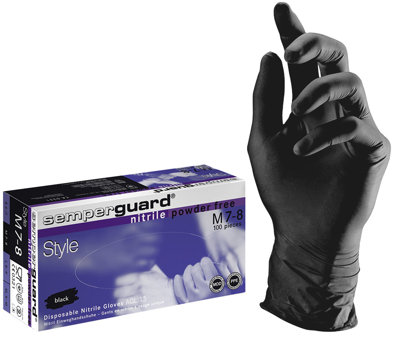 F-SEMPERGUARD, Nitril-Einweghandschuhe, *SEMPERGUARD NITRIL STYLE*, Box  100 Stck, VE: 10 Boxen, schwarz