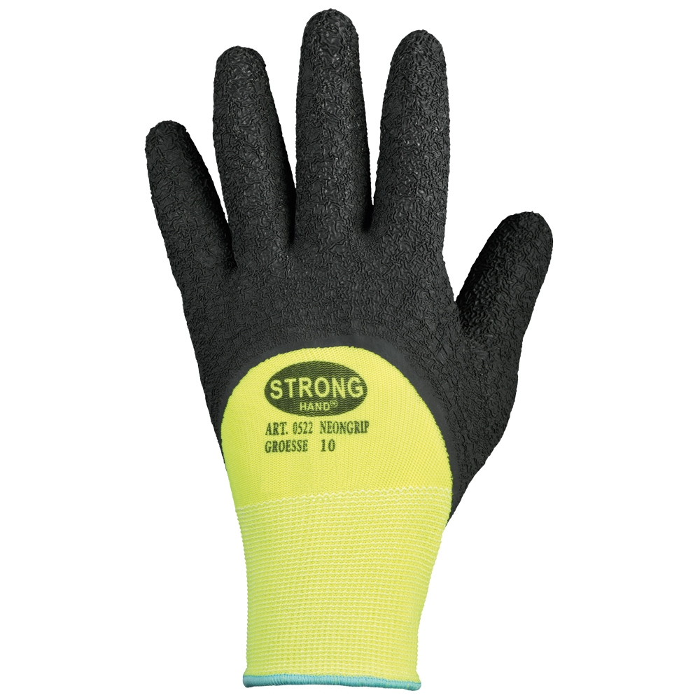 F-STRONGHAND, Latex, Arbeitshandschuhe, *NEONGRIP*, Pkg.a`12, schwarz/neongelb