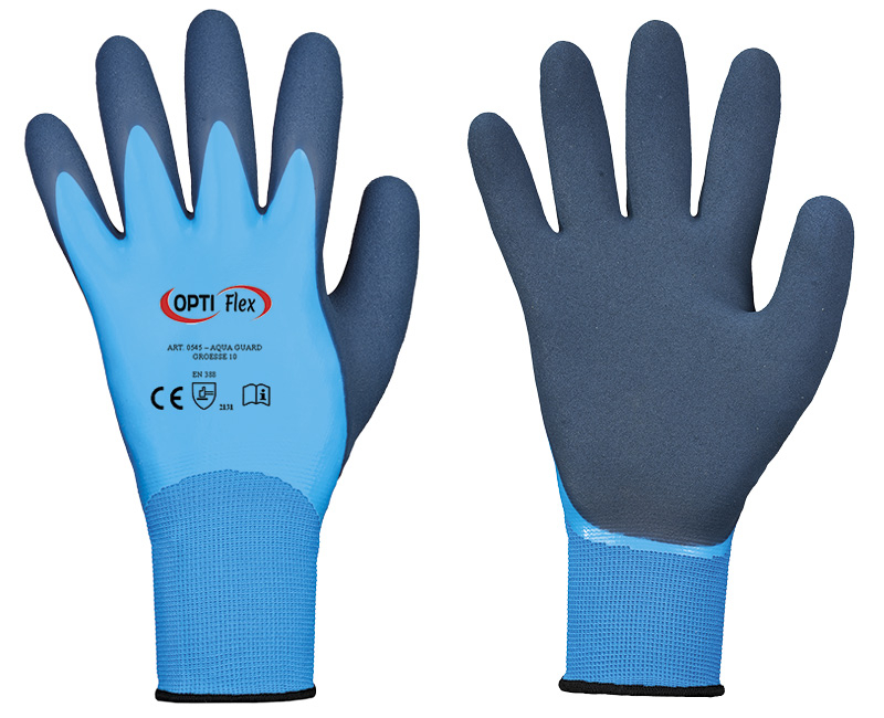 F-OPTI FLEX, Latex, Arbeitshandschuhe, *AQUA GUARD*, Pkg.a`12, blau/dunkelblau