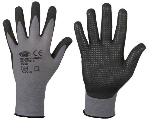 F-STRONGHAND, Nitril, mit Noppen, Arbeitshandschuhe, *HANDAN*, Pkg.a`12, grau/schwarz