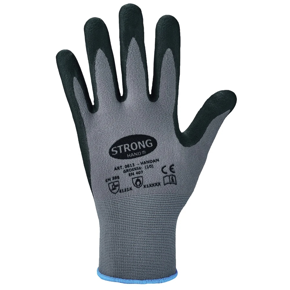 F-STRONGHAND, Nitril, mit Noppen, Arbeitshandschuhe, *HANDAN*, Pkg.a`12, grau/schwarz