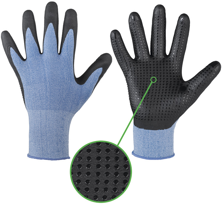 F-STRONGHAND, Polyester, Nitrilbeschichtung, mit Noppen, Arbeitshandschuhe, *HANTING*, Pkg.a`12, blau