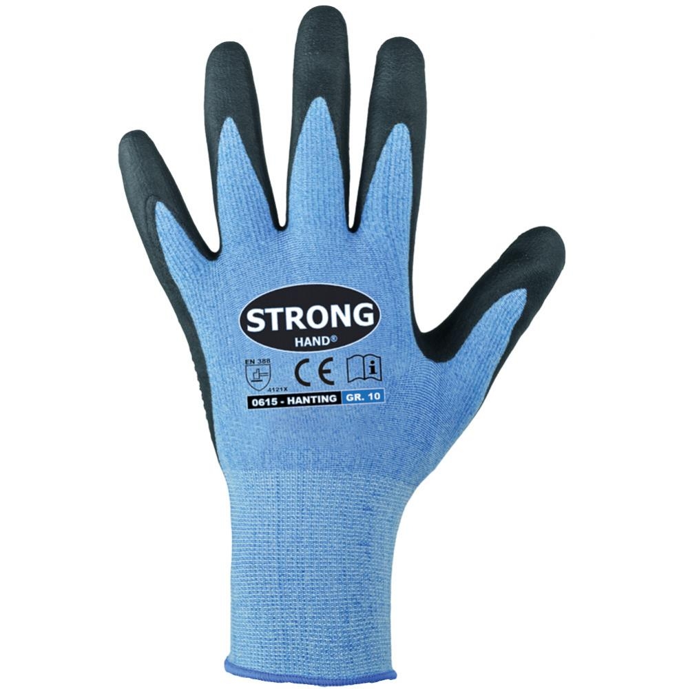 F-STRONGHAND, Polyester, Nitrilbeschichtung, mit Noppen, Arbeitshandschuhe, *HANTING*, Pkg.a`12, blau