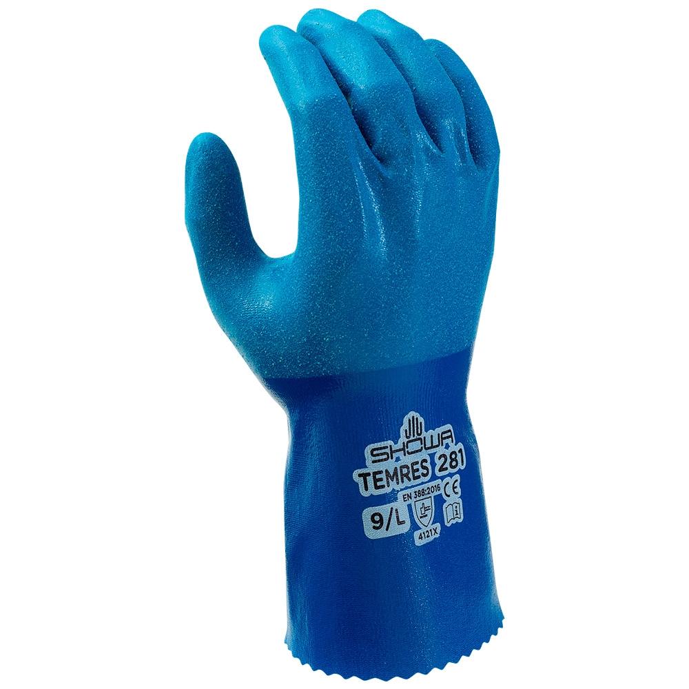 F-SHOWA TEMRES 281 NITRIL HANDSCHUHE-NYLON/ PU, NITRILE, BLAU CAT 2