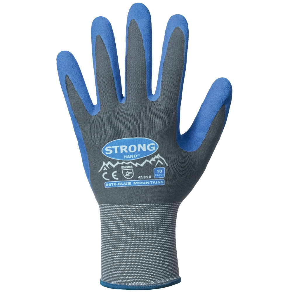 F-STRONGHAND, Nylon, Nitrilbeschichtung, Arbeitshandschuhe,*BLUE MOUNTAINS*, Pkg.a`12, grau/blau