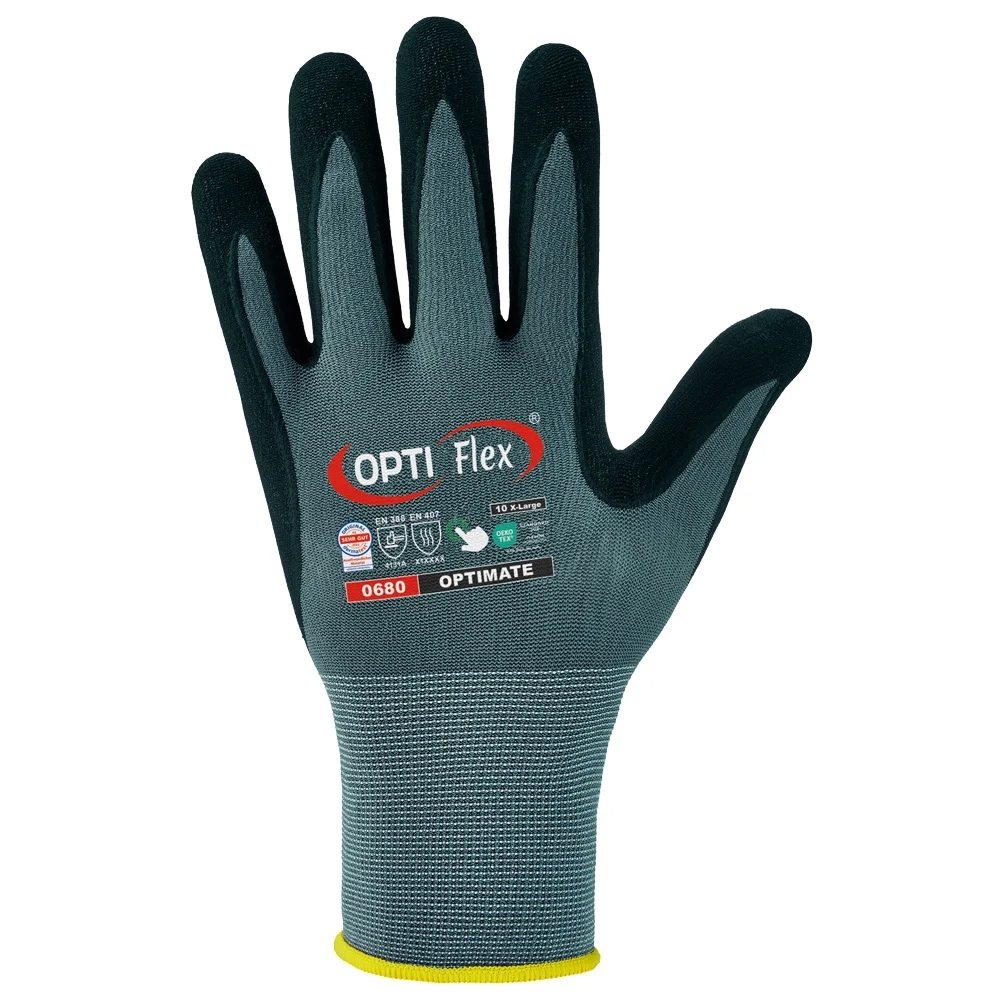 F-OPTIFLEX-Nitril-Arbeitshandschuhe, *OPTIMATE*, Pkg.a`12, grau/schwarz