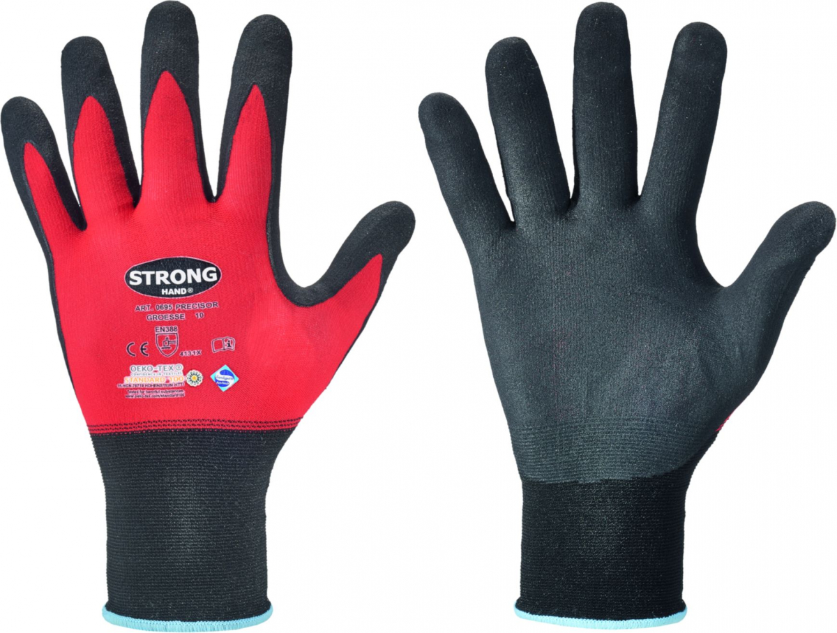 F-STRONGHAND, Nylon, Nitrilbeschichtung, Arbeitshandschuhe,*PRECISOR*, Pkg.a`12, rot/schwarz