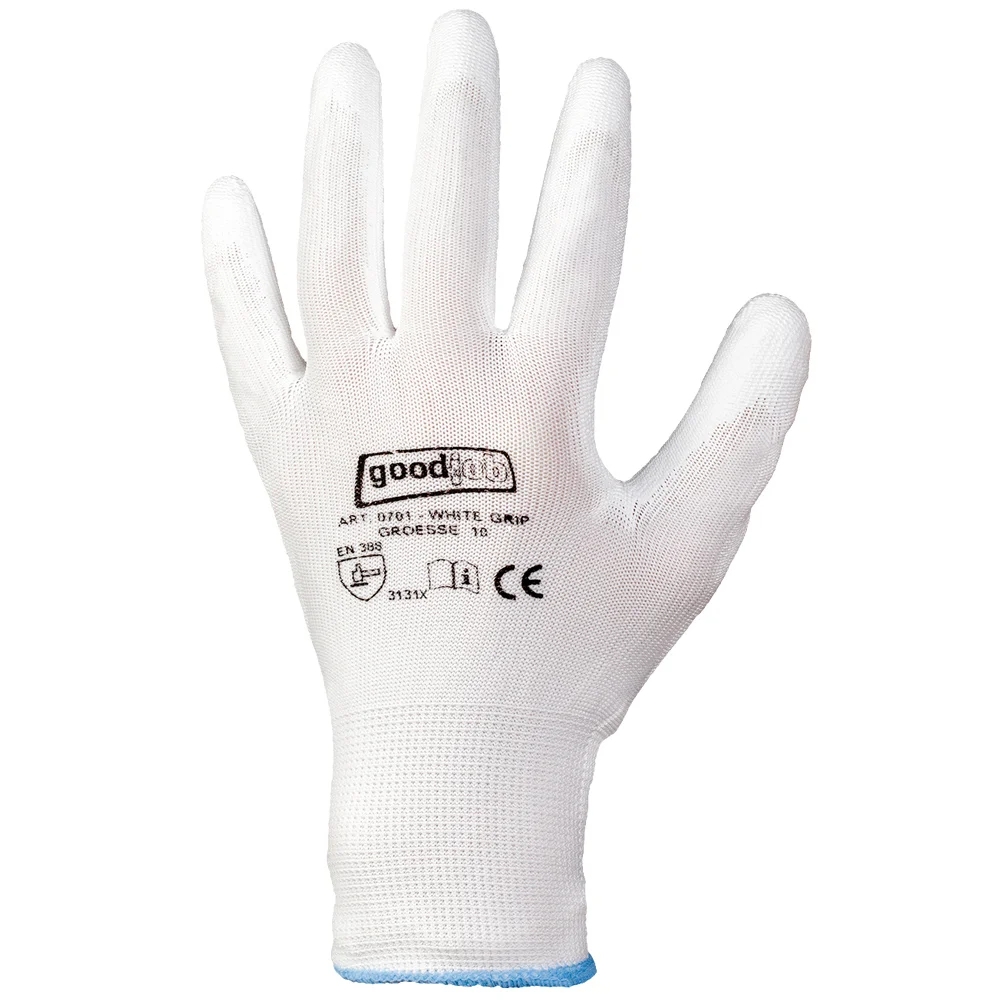 F-STRONGHAND, Polyester, PU beschichtet, Arbeitshandschuhe, *WHITEGRIP* , Pkg.a`12, weiß