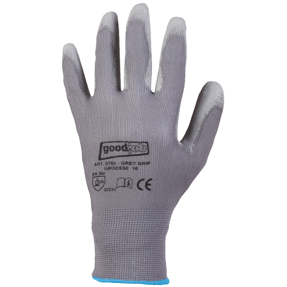 F-STRONGHAND, Polyester, PU beschichtet, Arbeitshandschuhe, *GREYGRIP*, Pkg.a`12, grau