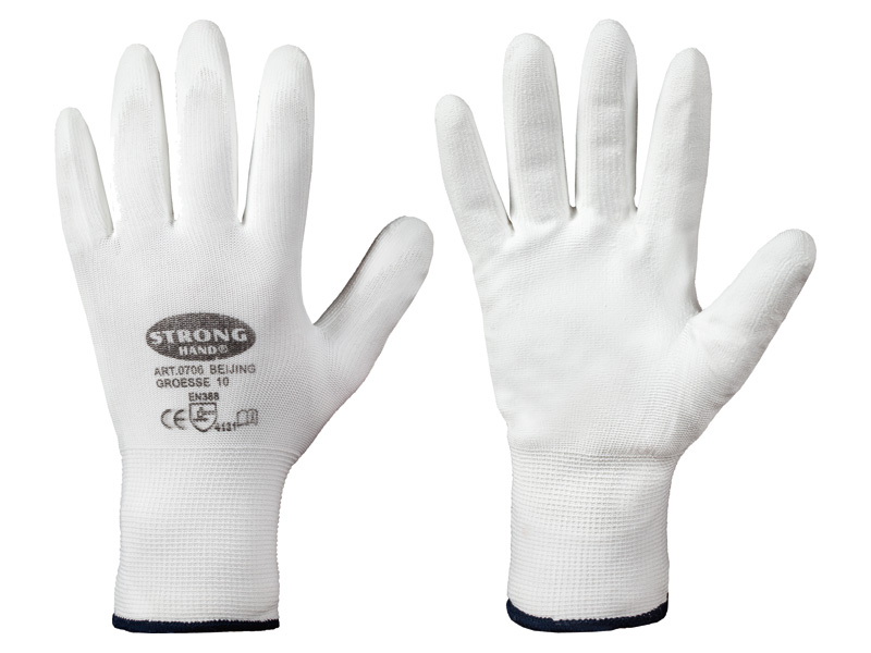 F-STRONGHAND, Nylon, PU beschichtet, Arbeitshandschuhe, *STANDARD BEIJING*, Pkg.a`12, weiß