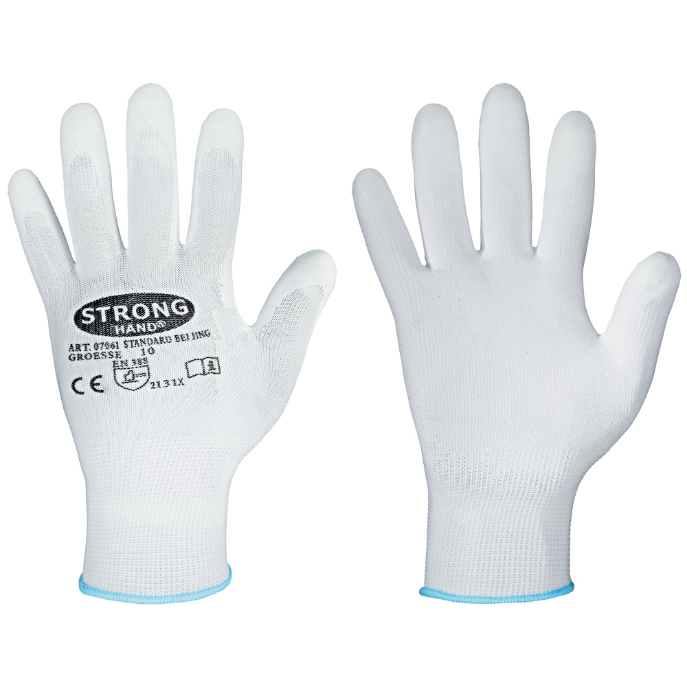 F-STRONGHAND, Nylon, PU beschichtet, Arbeitshandschuhe, *STANDARD BEIJING*, Pkg.a`12, weiß