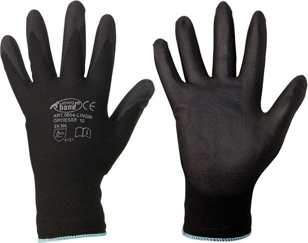 F-STRONGHAND, Nylon, PU beschichtet, Arbeitshandschuhe, *LINGBI*, Pkg.a`12, schwarz