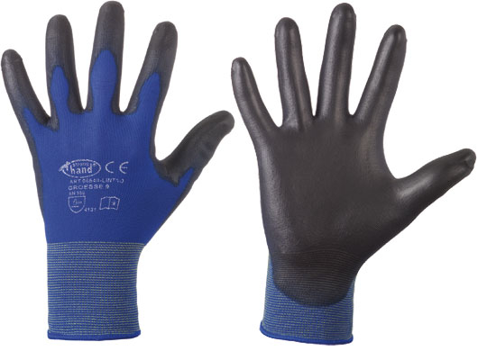F-STRONGHAND, Nylon, PU beschichtet, Arbeitshandschuhe, *LINTAO*, Pkg.a`12, blau/schwarz