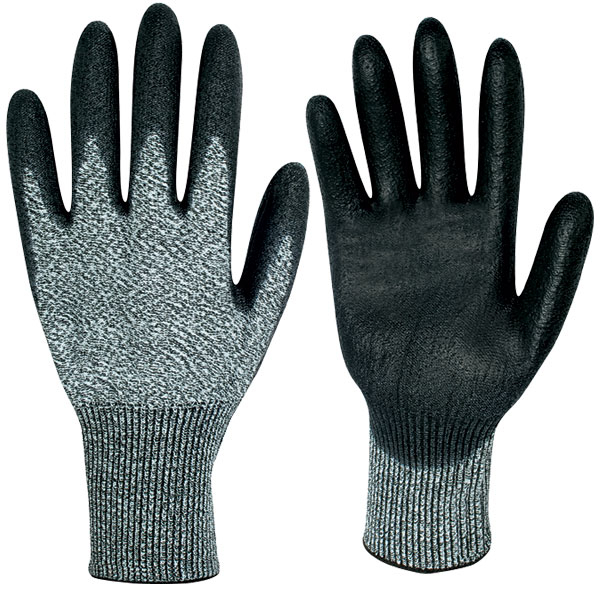 F-LEVEL 5, Schnittschutz, PU beschichtet, Arbeitshandschuhe, *AKRON*, Pkg.a`12, grau/schwarz