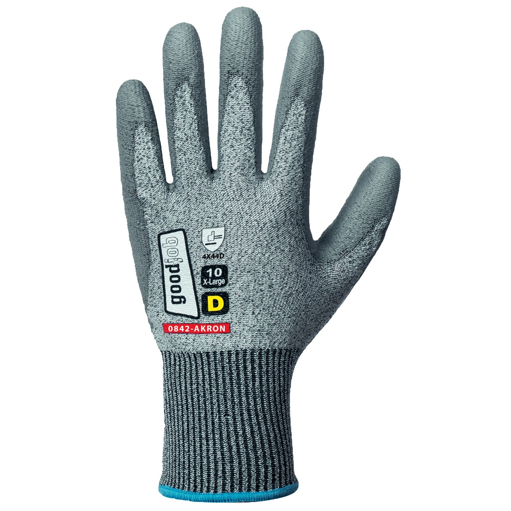 F-LEVEL 5, Schnittschutz, PU beschichtet, Arbeitshandschuhe, *AKRON*, Pkg.a`12, grau/schwarz