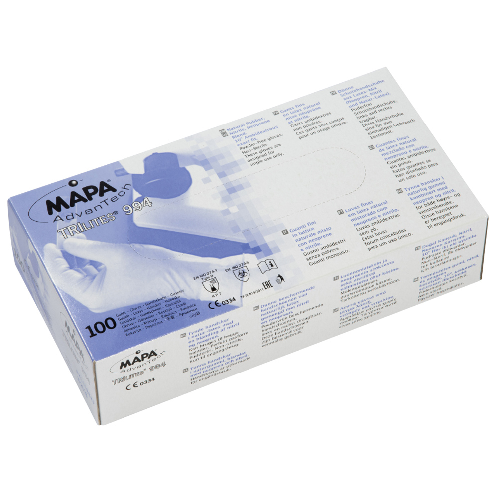 F-MAPA, *TRILITES 994*, Latex/Neopren/Nitril Einweghandschuhe, violett, Spenderbox á 100 Stück, VE: 10 Boxen