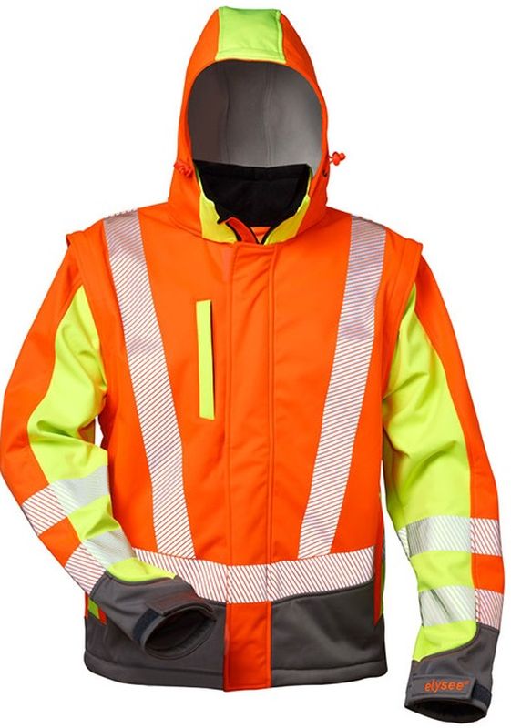 F-ELYSEE-Warnschutz-Softshell Jacke, *ATANAS*, fluoreszierend orange/gelb/grau