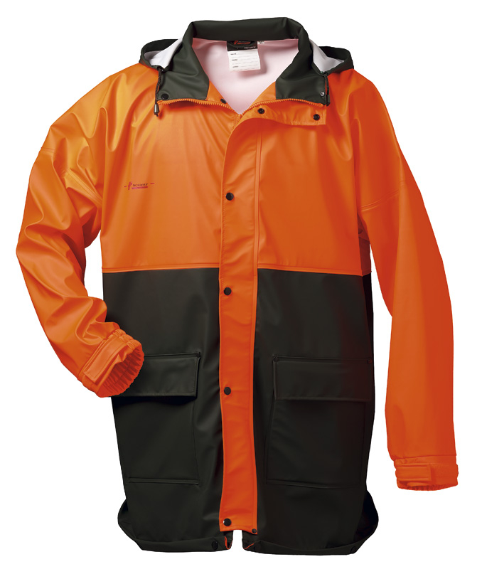 F-NORWAY-Forst-Regenjacke, PU-Stretch, *PAPPEL*, 190g/m², grün/orange