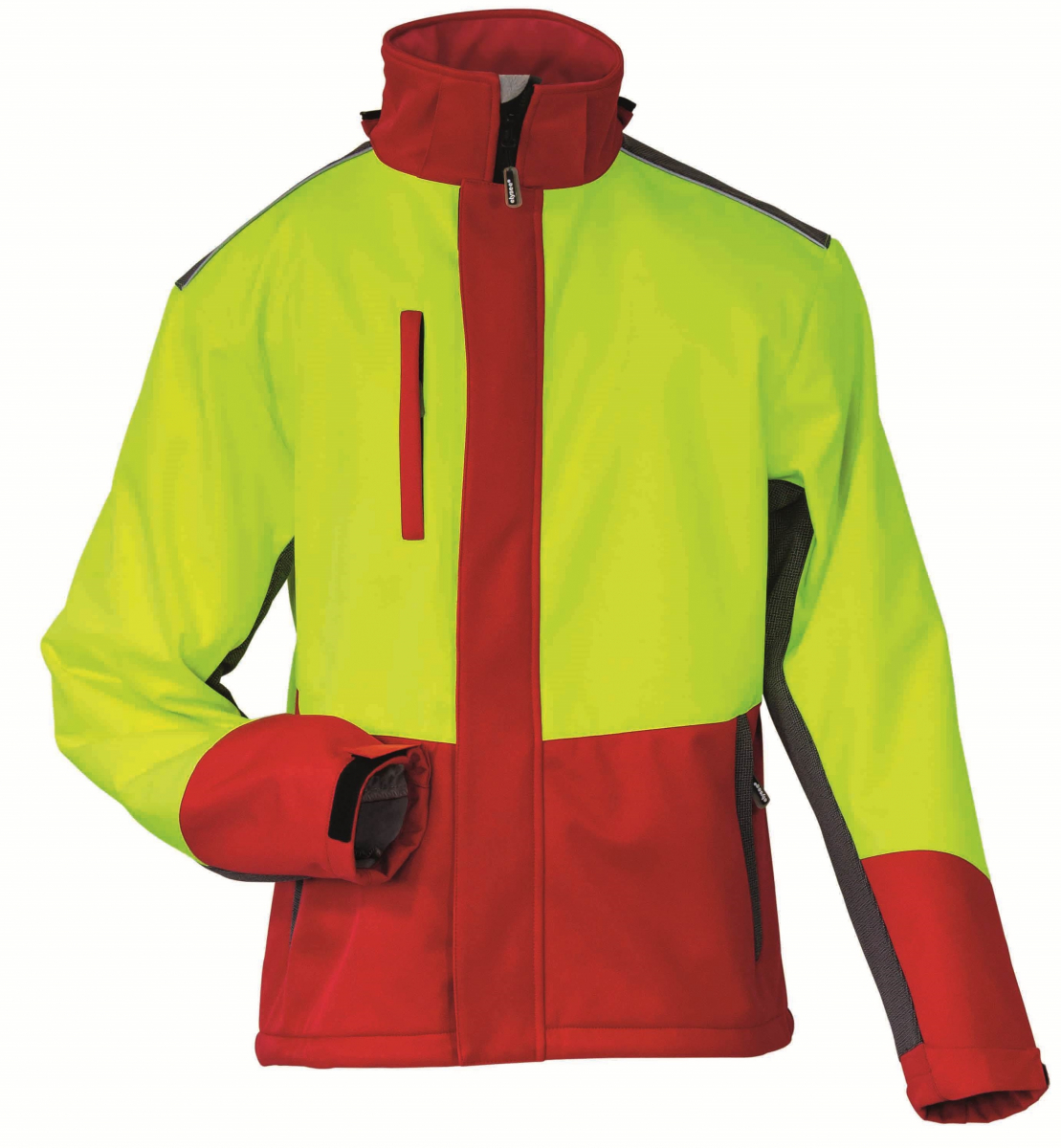 F-ELYSEE-Waldarbeiter-Softshell Jacke, *SCHLEHE*, gelb/rot/schwarz