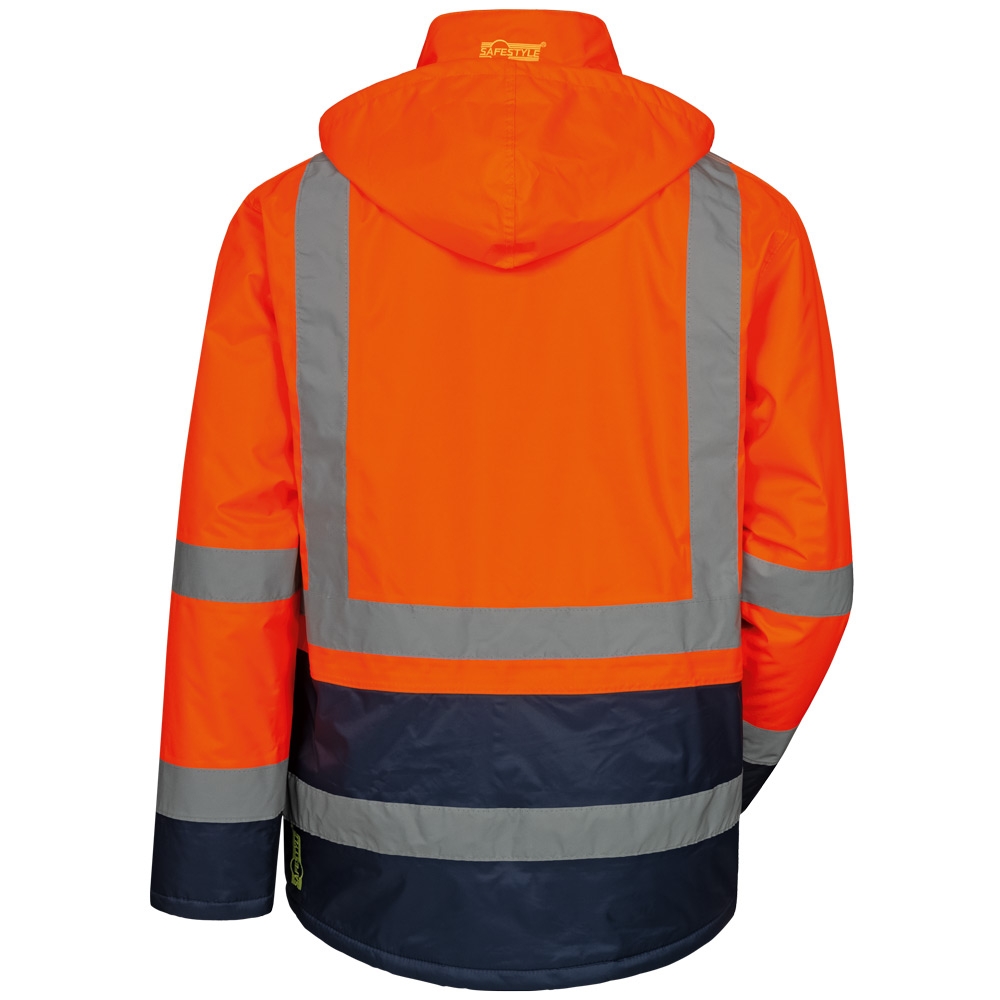 F-SAFESTYLE-Warnschutzparka, , Warnparka, *STEFAN*, fluoreszierend orange/marine