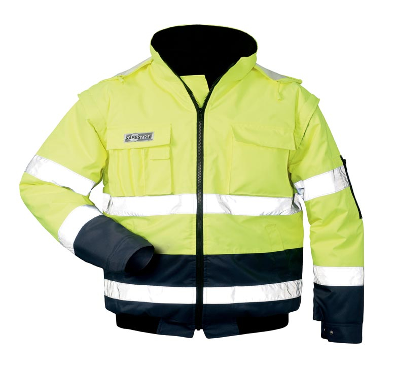 F-SAFESTYLE-Warnschutz-Pilotenjacke, *HASSO*, fluoreszierend gelb/marine abgesetzt