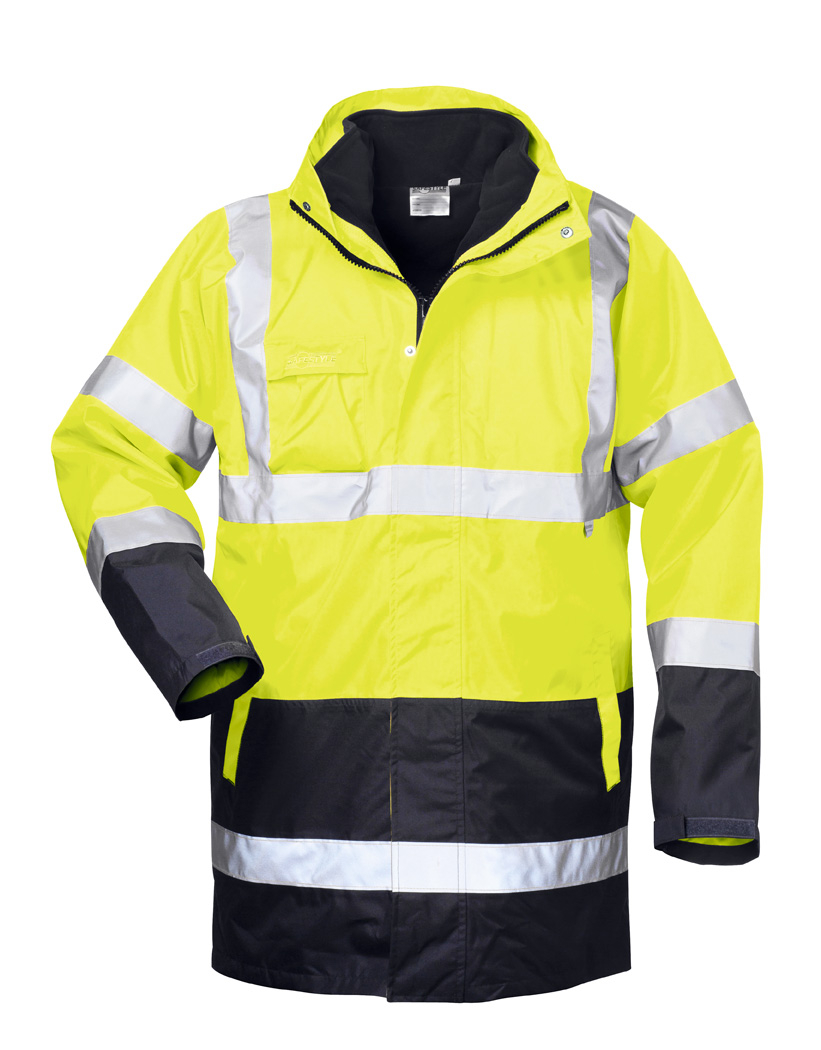 F-SAFESTYLE-4 in 1-Warnschutzparka, *SPENCER*, fluoreszierend gelb/marine abgesetzt