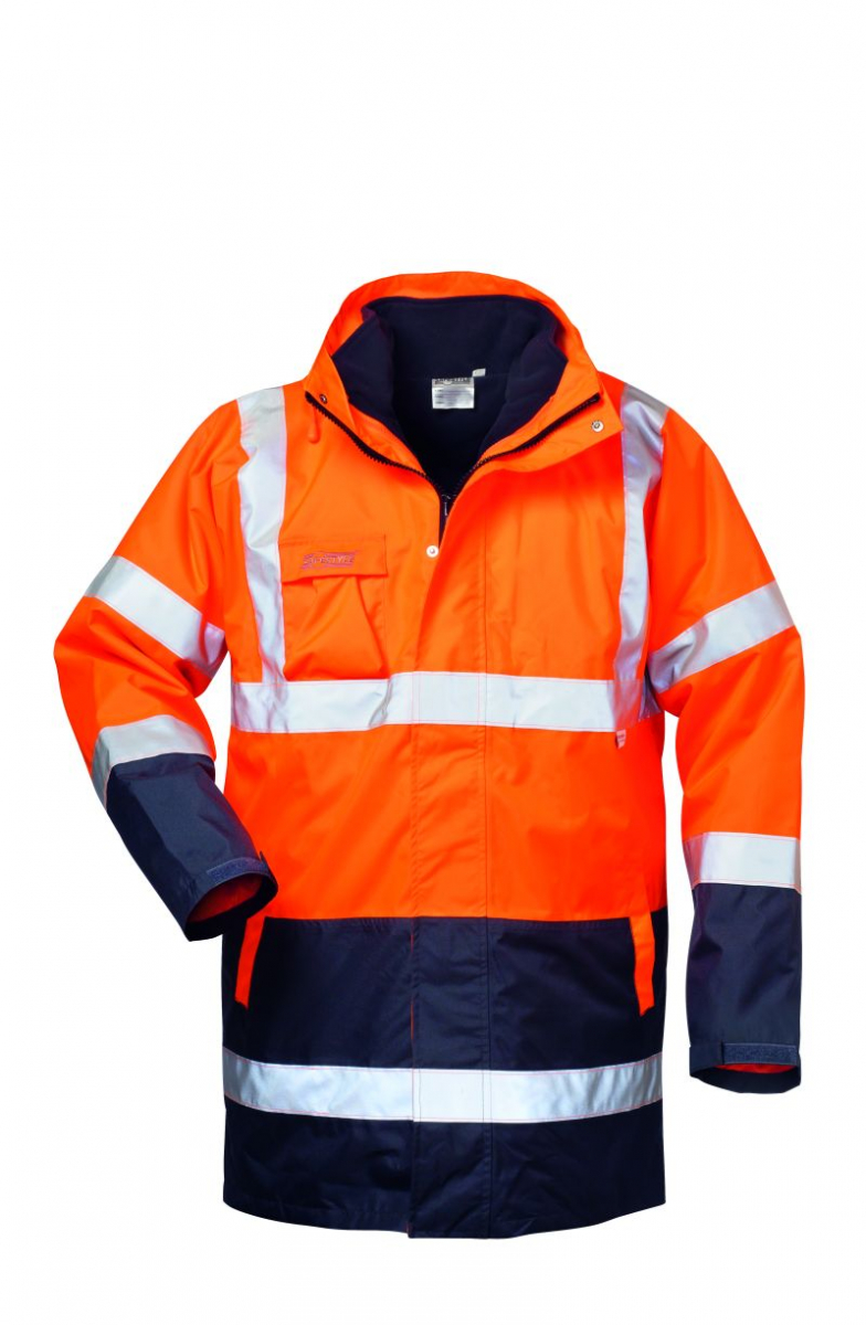 F-SAFESTYLE-4 in 1-Warnschutzparka, *TRAVIS*, fluoreszierend orange/marine abgesetzt