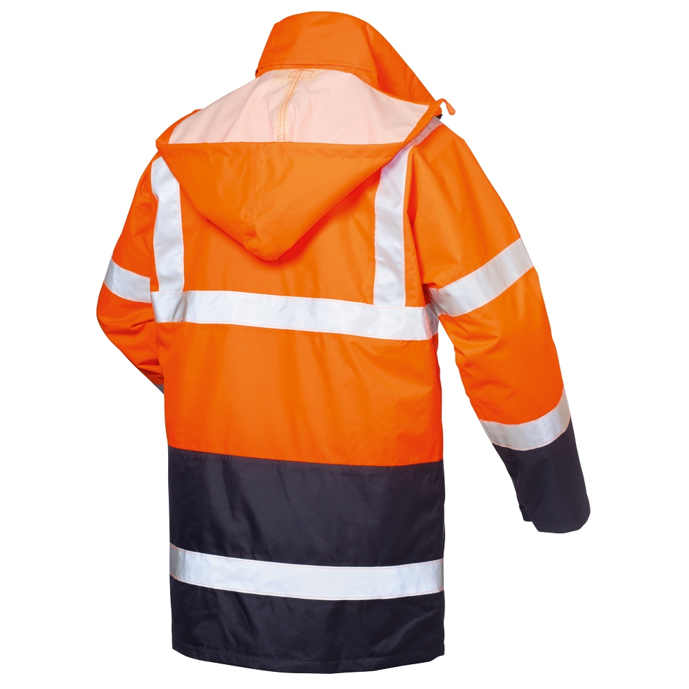 F-SAFESTYLE-4 in 1-Warnschutzparka, , Warnparka, *TRAVIS*, fluoreszierend orange/marine abgesetzt