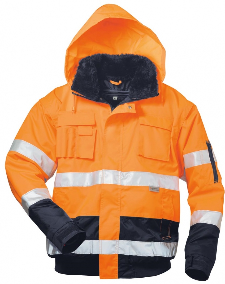 F-ELYSEE-Warnschutz-Pilotenjacke, *VOLKER*, fluoreszierend orange/marine abgesetzt