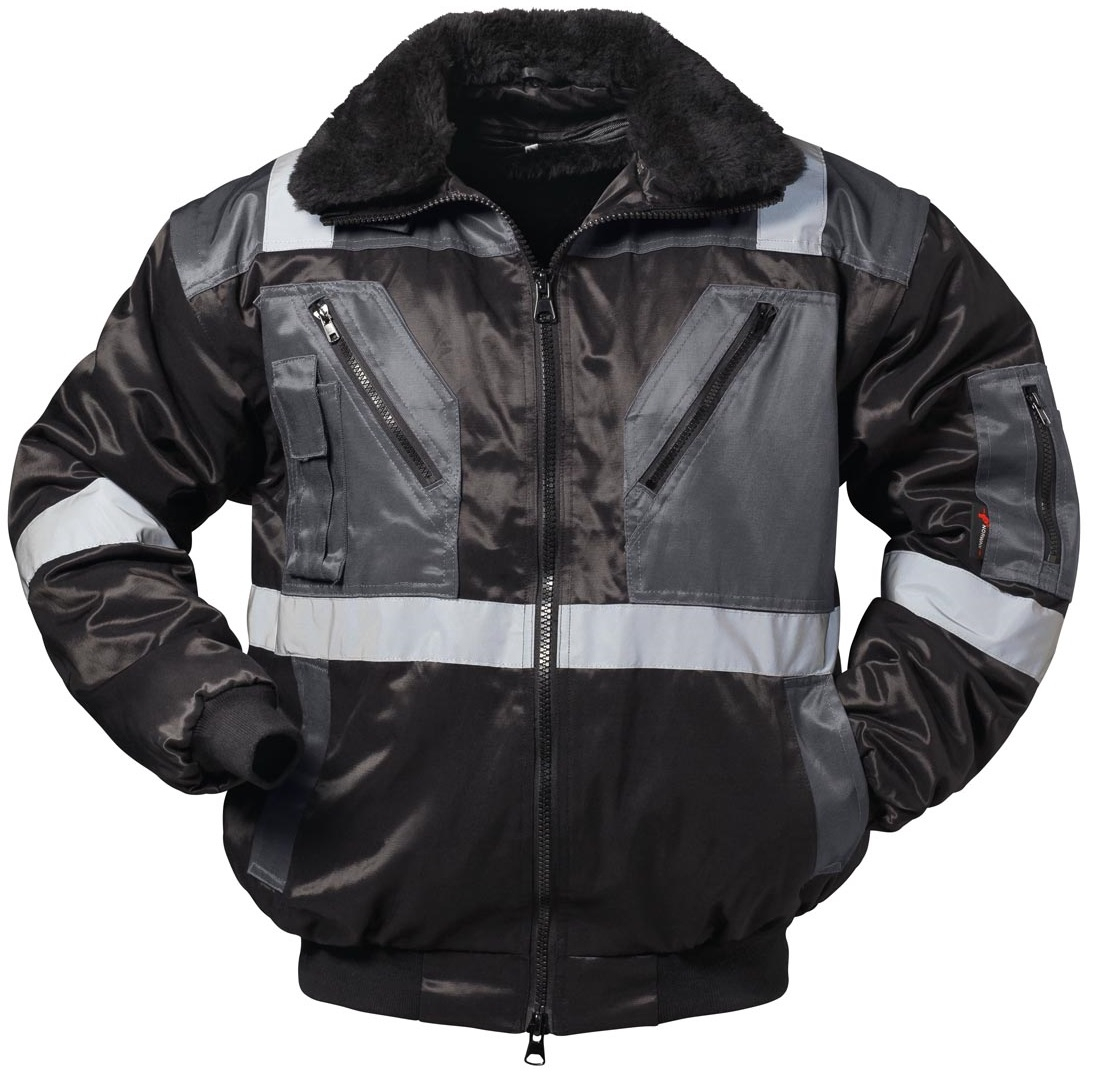 F-NORWAY-Pilotenjacke mit Reflexstreifen, *KIRKENES*, 250g/m, schwarz/grau