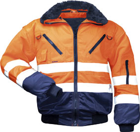 F-NORWAY-Warnschutz-Pilotenjacke, *ERIK*, 250g/m², fluoreszierend orange/marine abgesetzt