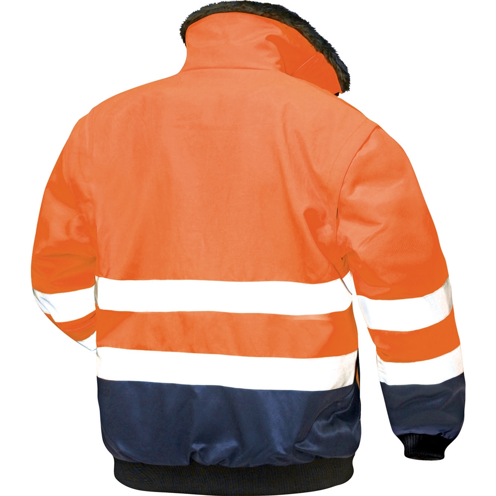 F-NORWAY-Warnschutz-Pilotenjacke, *ERIK*, 250g/m², fluoreszierend orange/marine abgesetzt