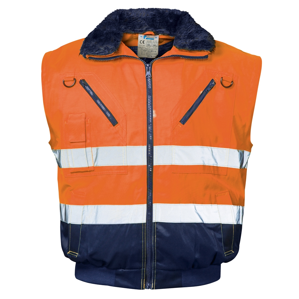 F-NORWAY-Warnschutz-Pilotenjacke, *ERIK*, 250g/m², fluoreszierend orange/marine abgesetzt
