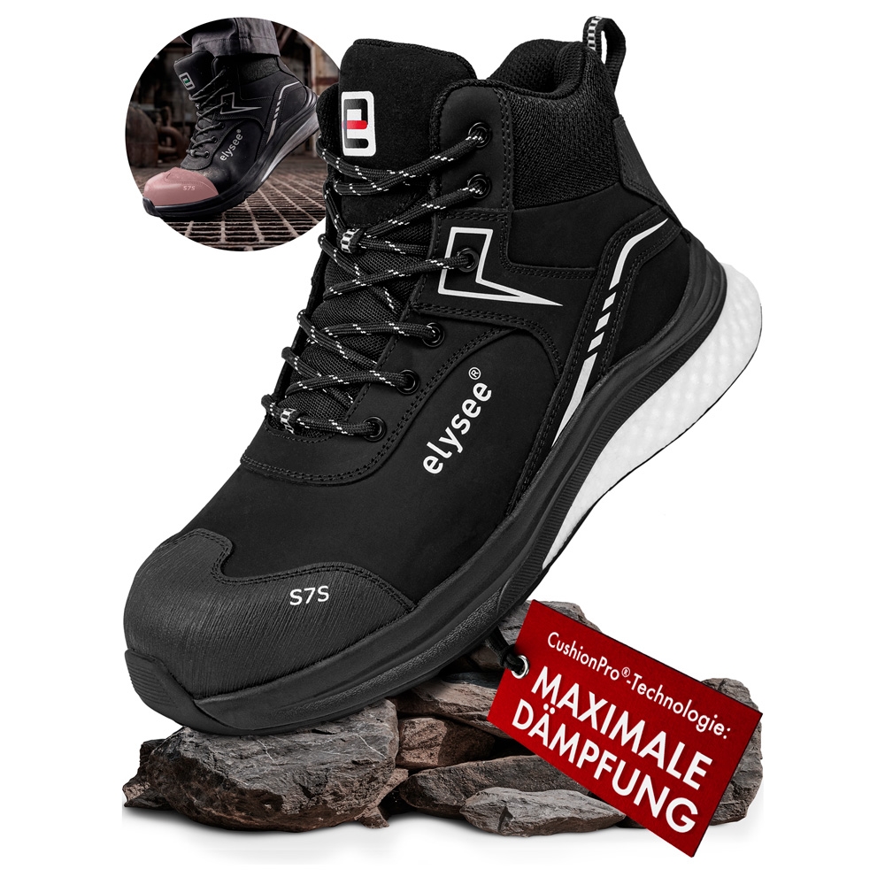 F-*CUSHIONPRO® XTREME* STIEFEL S7S-*ELYSEE®* SCHWARZ/ WEIß ABGESETZT EN ISO 20345:2022 + A1:2024 S7S FO SR SC