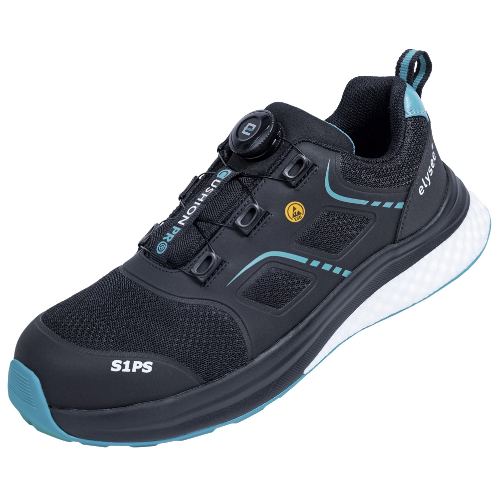 F-*CUSHIONPRO® FLEX II* HALBSCHUHE S1PS-*ELYSEE®* SCHWARZ/ PETROL ABGESETZT EN ISO 20345:2022 + A1:2024 S1PS FO SR SC ESD