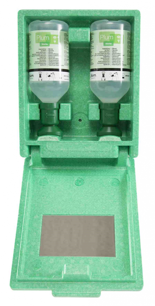 F-Augenspülstation in Wandbox, 2X500ML Augenspüllösung, Spiegel