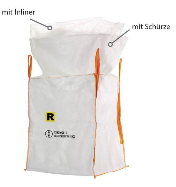 F-Big-Bag, UN Gefahrgut, 13H3Y, SF 6:1, mit Inliner und Schürze, 90 x 90 x 110 cm, Tragkraft: 1000 KG