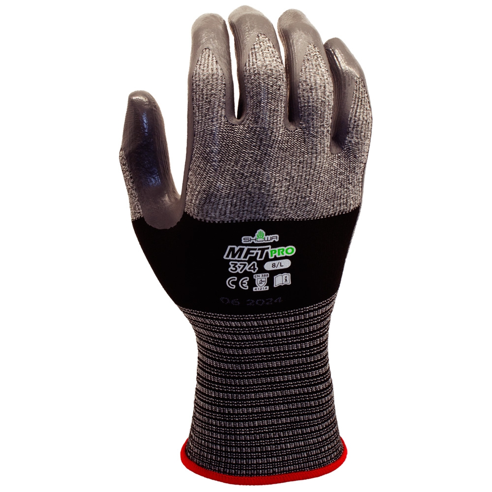 F-SHOWA-MFT-PRO374 SHOWA® HANDSCHUHE, MIKROFASER, NITRIl, GRAU / SCHWARZ, KAT 2,