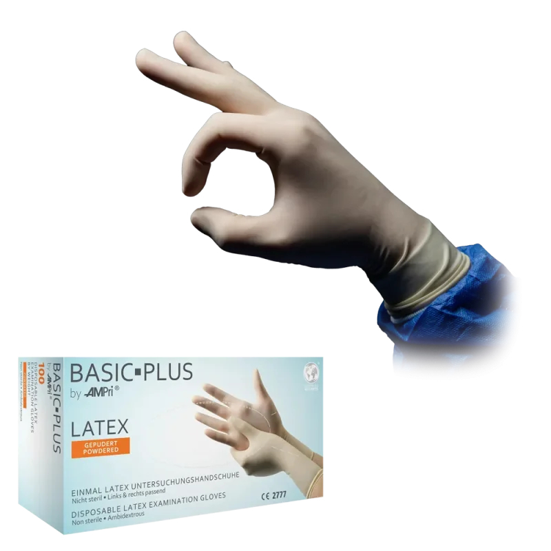 AMPRI-Hand-Schutz, Einweg-Latex-Einmal-Handschuhe, BASIC PLUS gepudert, weiß, Pkg á 100 Stück, VE = 10 Pkg.