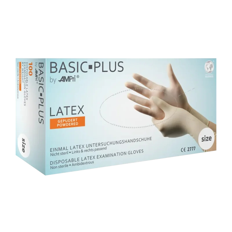 AMPRI-Hand-Schutz, Einweg-Latex-Einmal-Handschuhe, BASIC PLUS gepudert, weiß, Pkg á 100 Stück, VE = 10 Pkg.